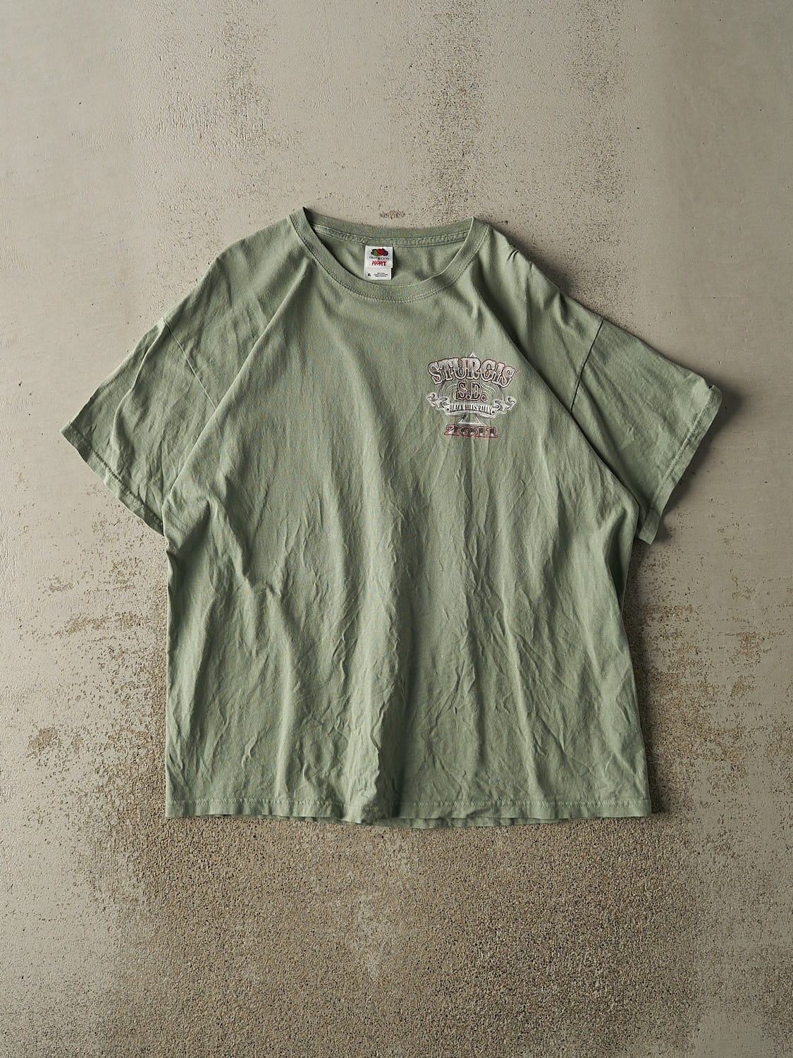 Vintage 11' Washed Green Sturgis Black Hills Rally Biker Tee (XL)