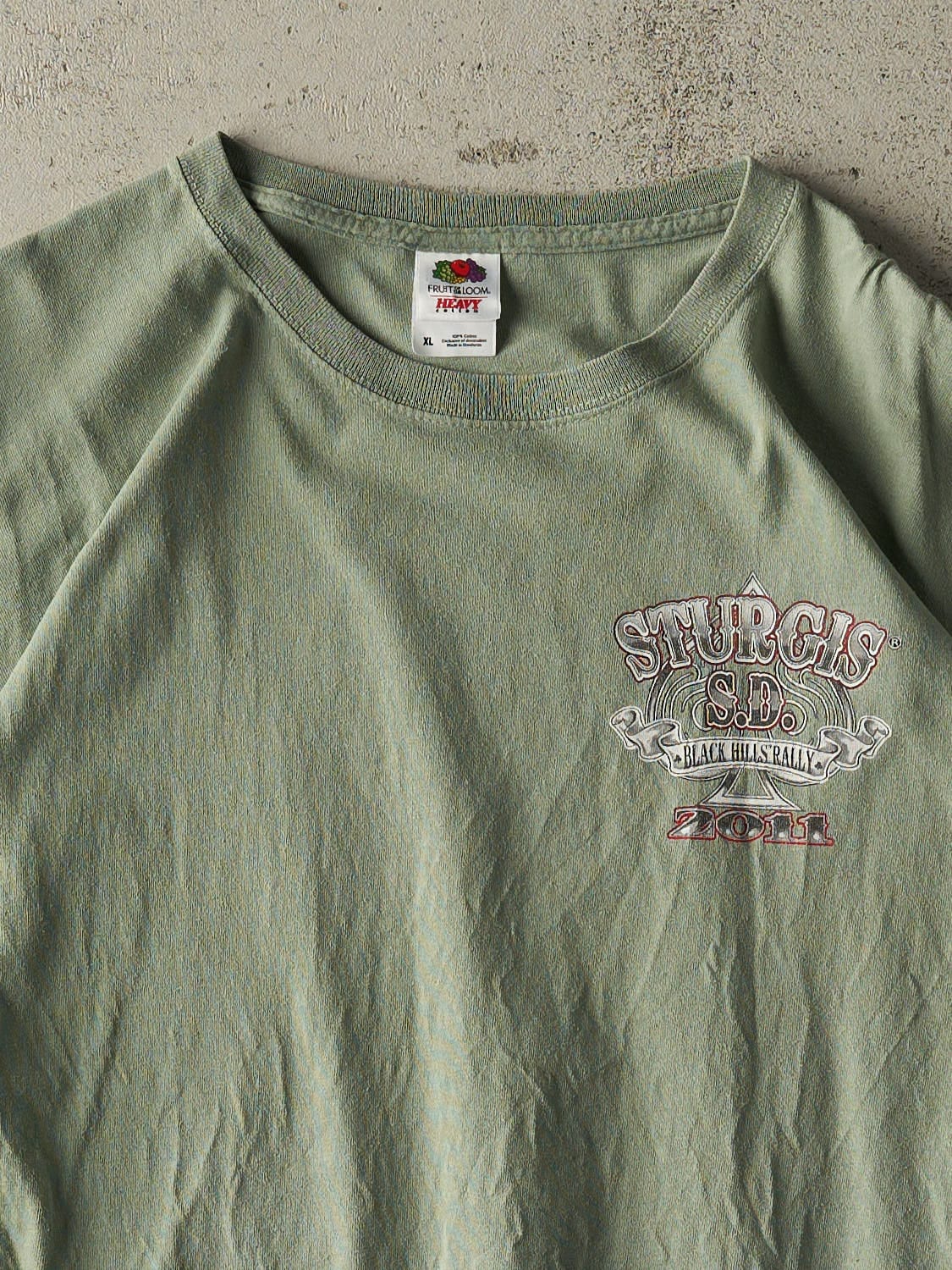 Vintage 11' Washed Green Sturgis Black Hills Rally Biker Tee (XL)