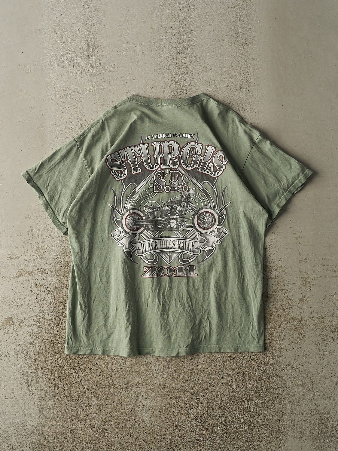 Vintage 11' Washed Green Sturgis Black Hills Rally Biker Tee (XL)