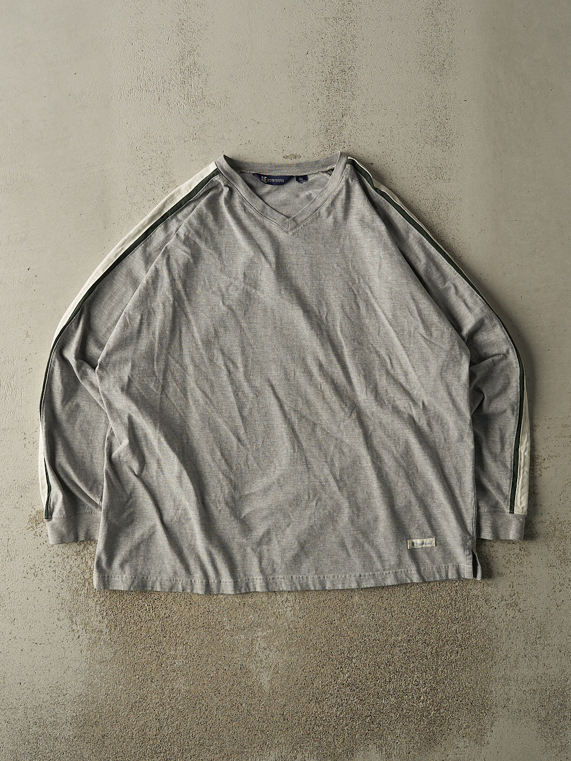 Vintage Y2K Grey American Eagle Striped V Neck Long Sleeve (XXL)