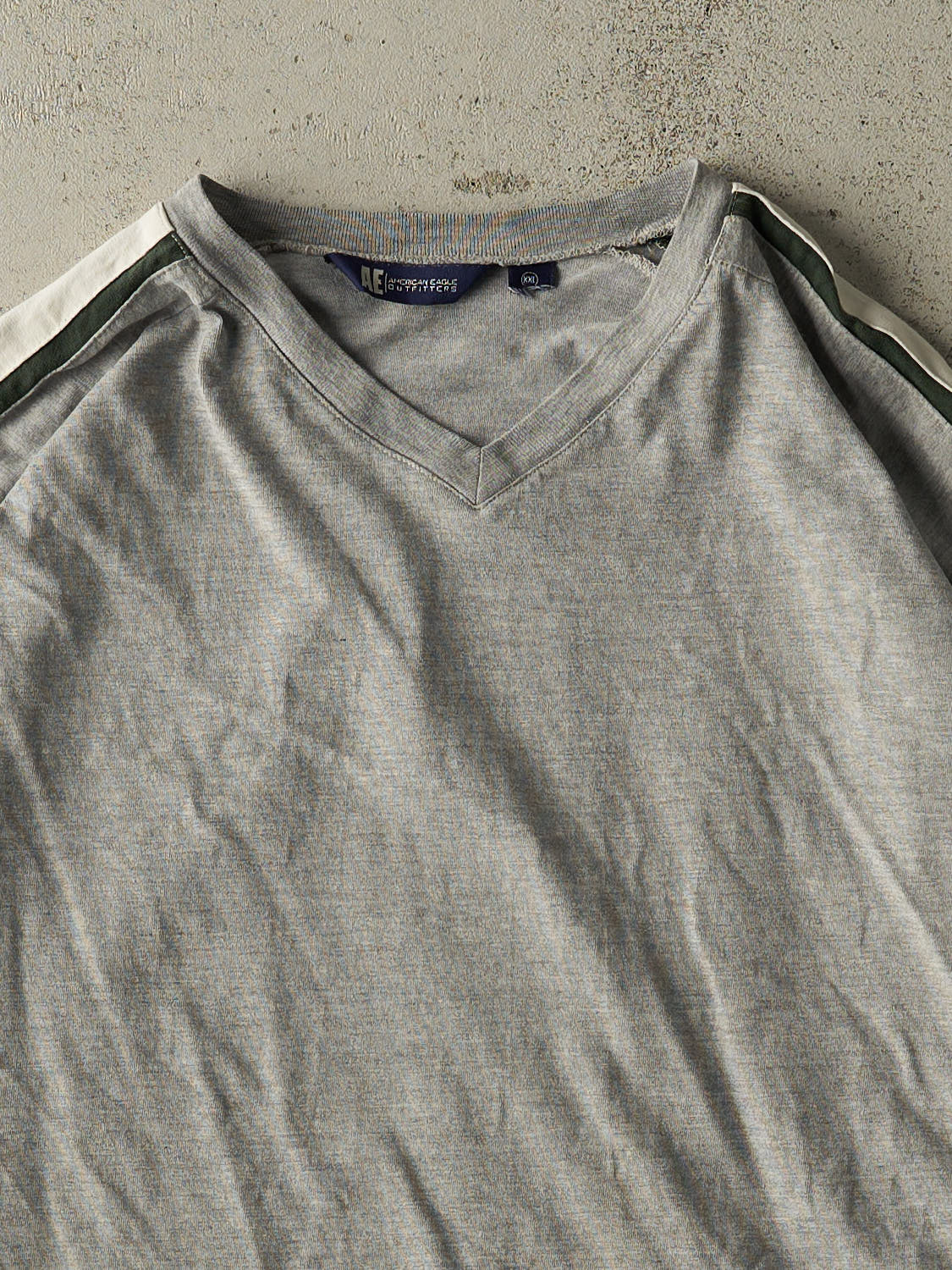 Vintage Y2K Grey American Eagle Striped V Neck Long Sleeve (XXL)