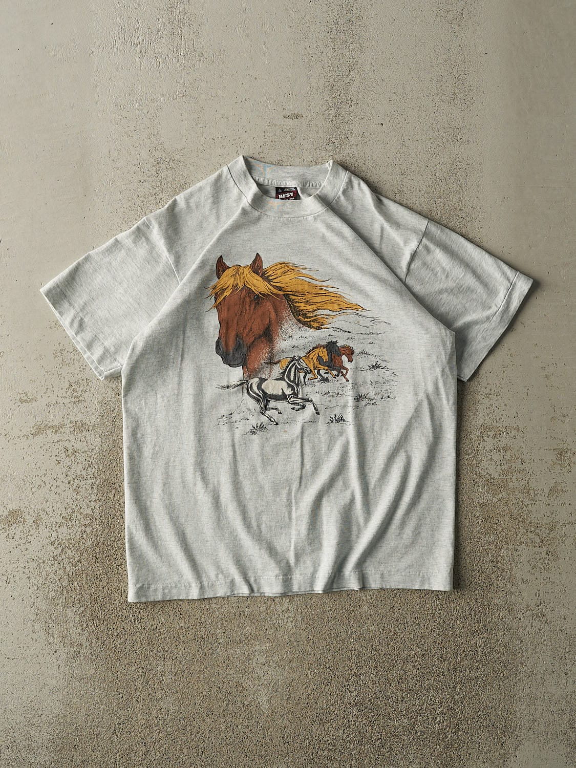 Vintage 80s Heather Grey Horse Single Stitch Tee (M)