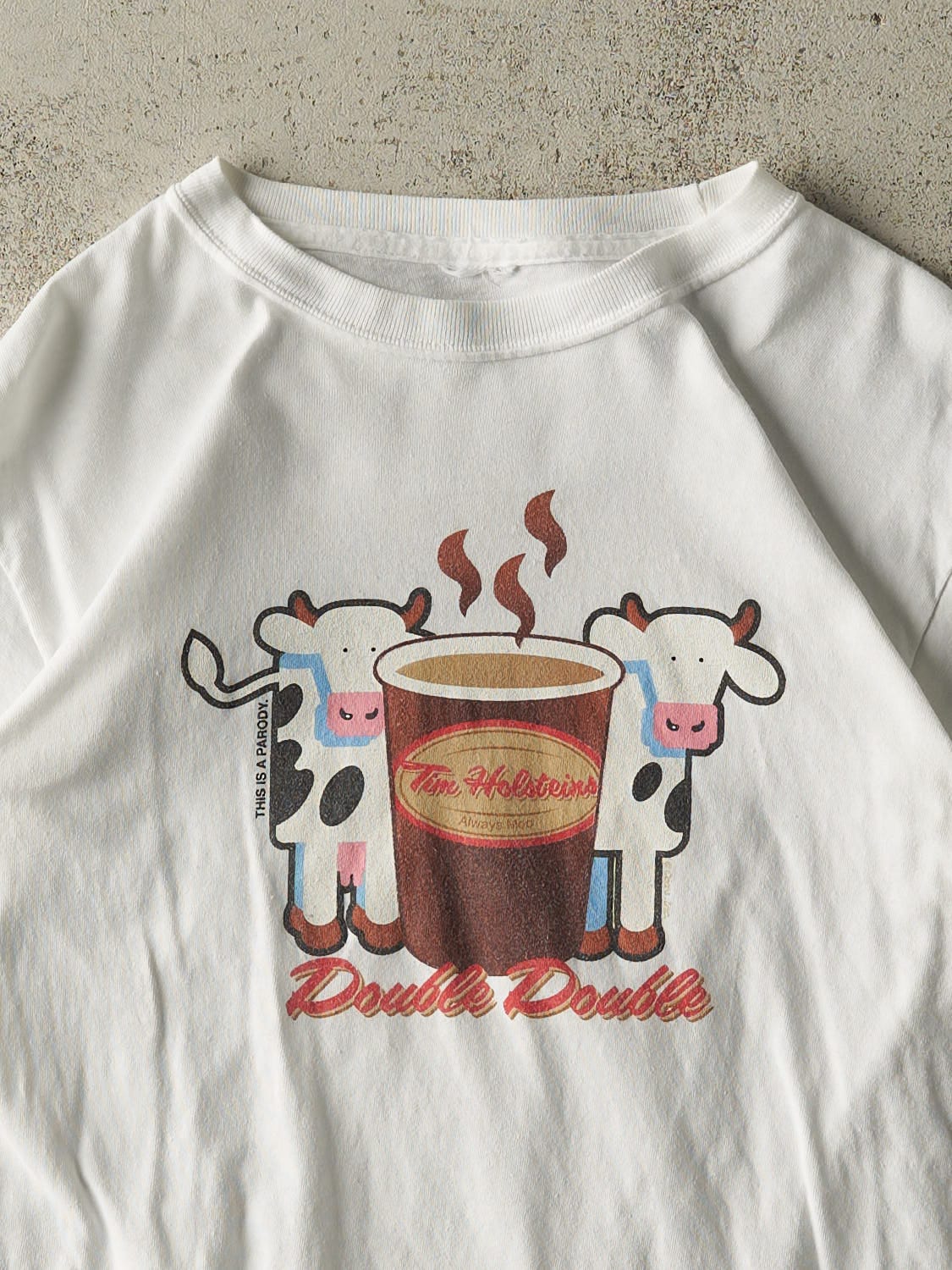 Vintage Y2K White Tim Holstein's "Double Double" Parody Tee (XS/S)