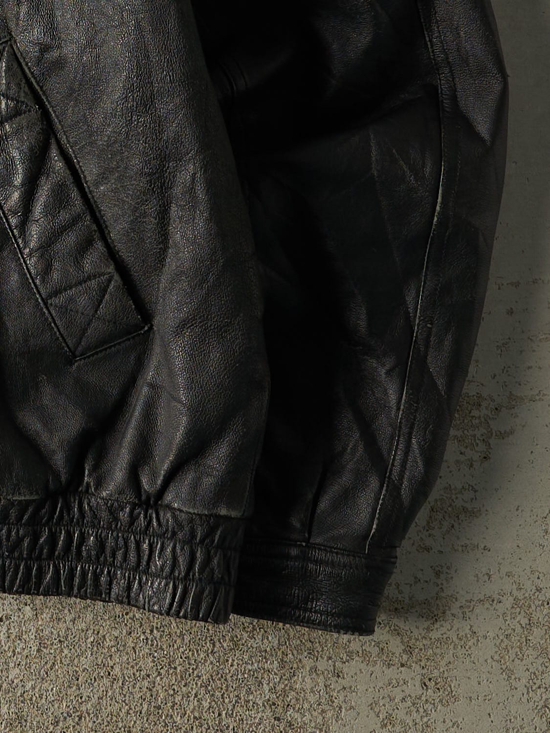 Vintage 90s Black Riley Leather Bomber Jacket (XL)