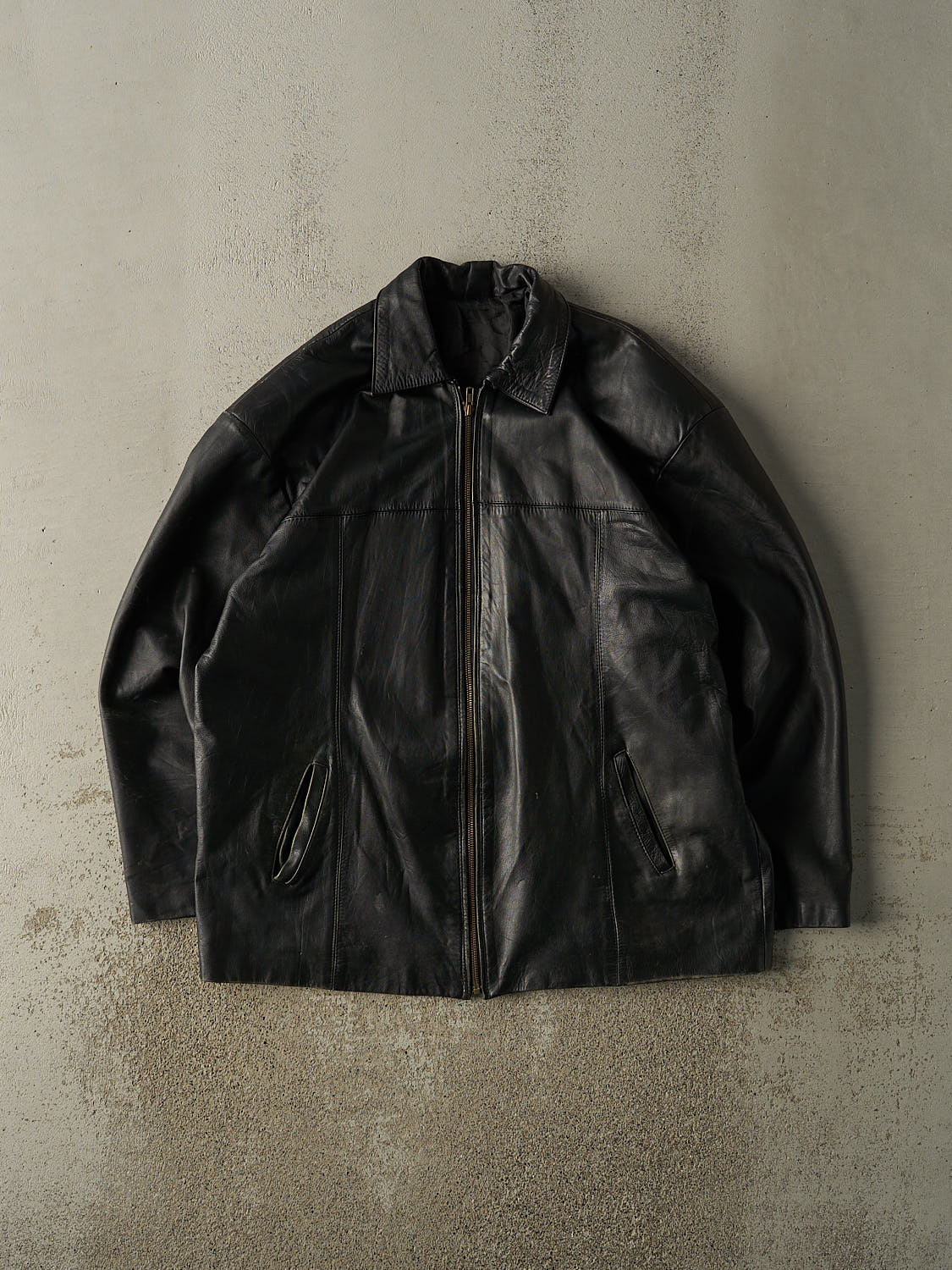 Vintage 90s Black Leather Jacket (XXL)