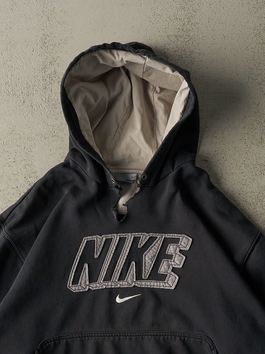 Vintage 90s Faded Black Nike Embroidered Hoodie (XL)