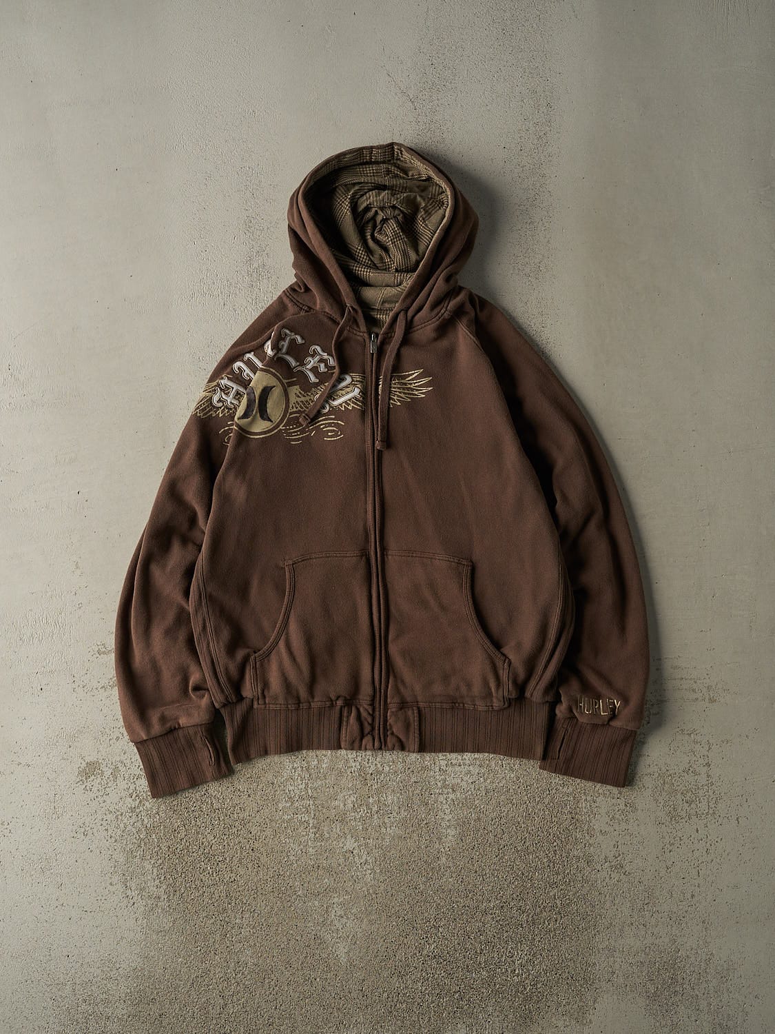 Vintage Y2K Brown Hurley Heavyweight Zip Up Hoodie (XL/XXL)