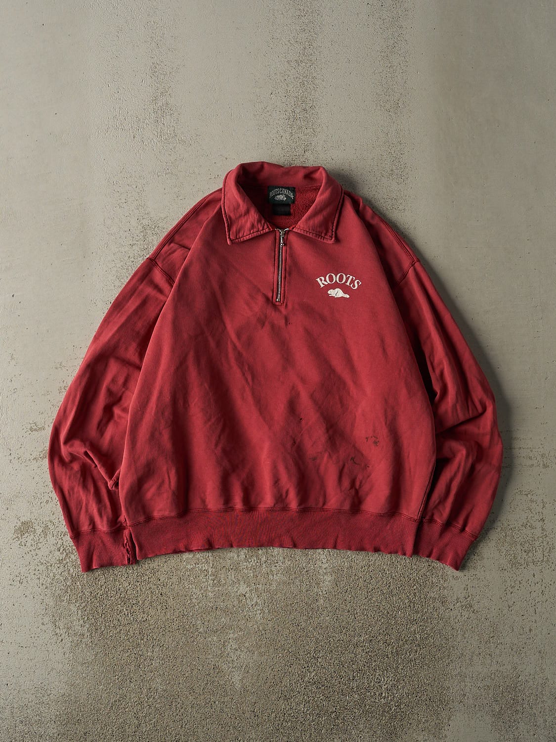 Vintage Y2K Sun Faded Red Roots Quarter Zip Sweater (L/XL)