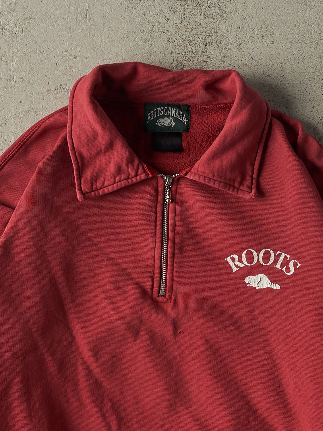 Vintage Y2K Sun Faded Red Roots Quarter Zip Sweater (L/XL)