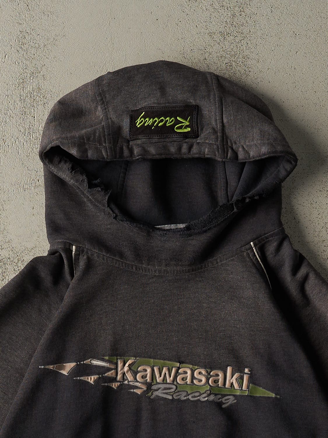 Vintage Y2K Charcoal Grey Kawaski Racing Hoodie (XL)