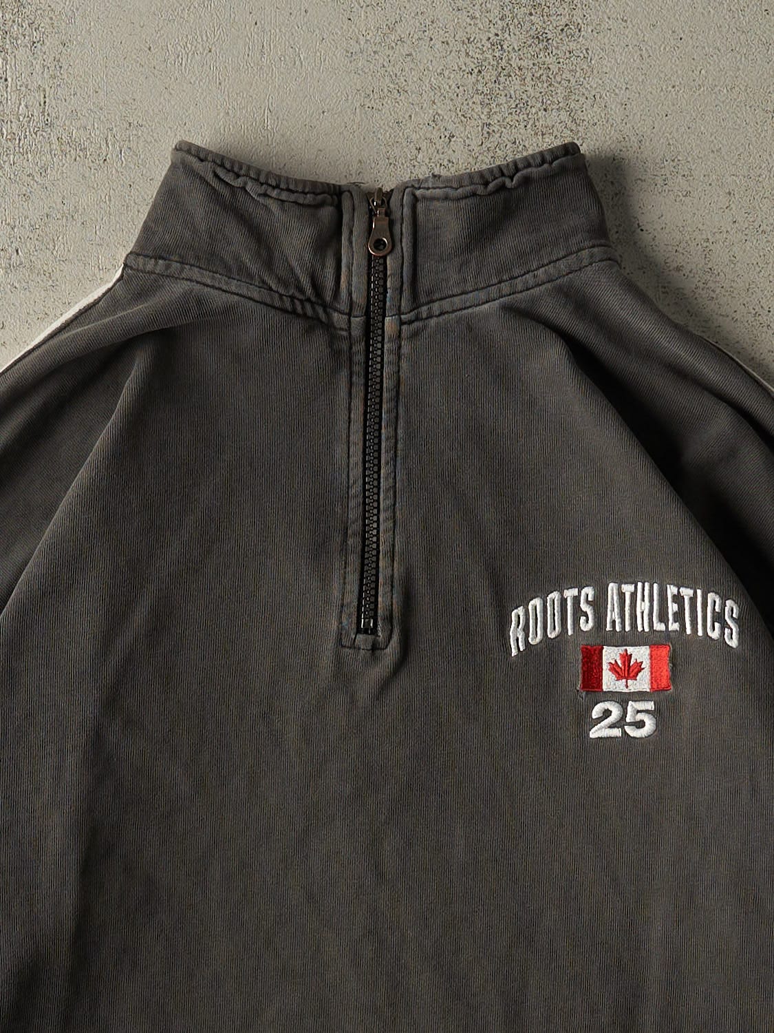 Vintage Y2K Charcoal Grey Roots Athletics Quarter Zip Sweater (XL)