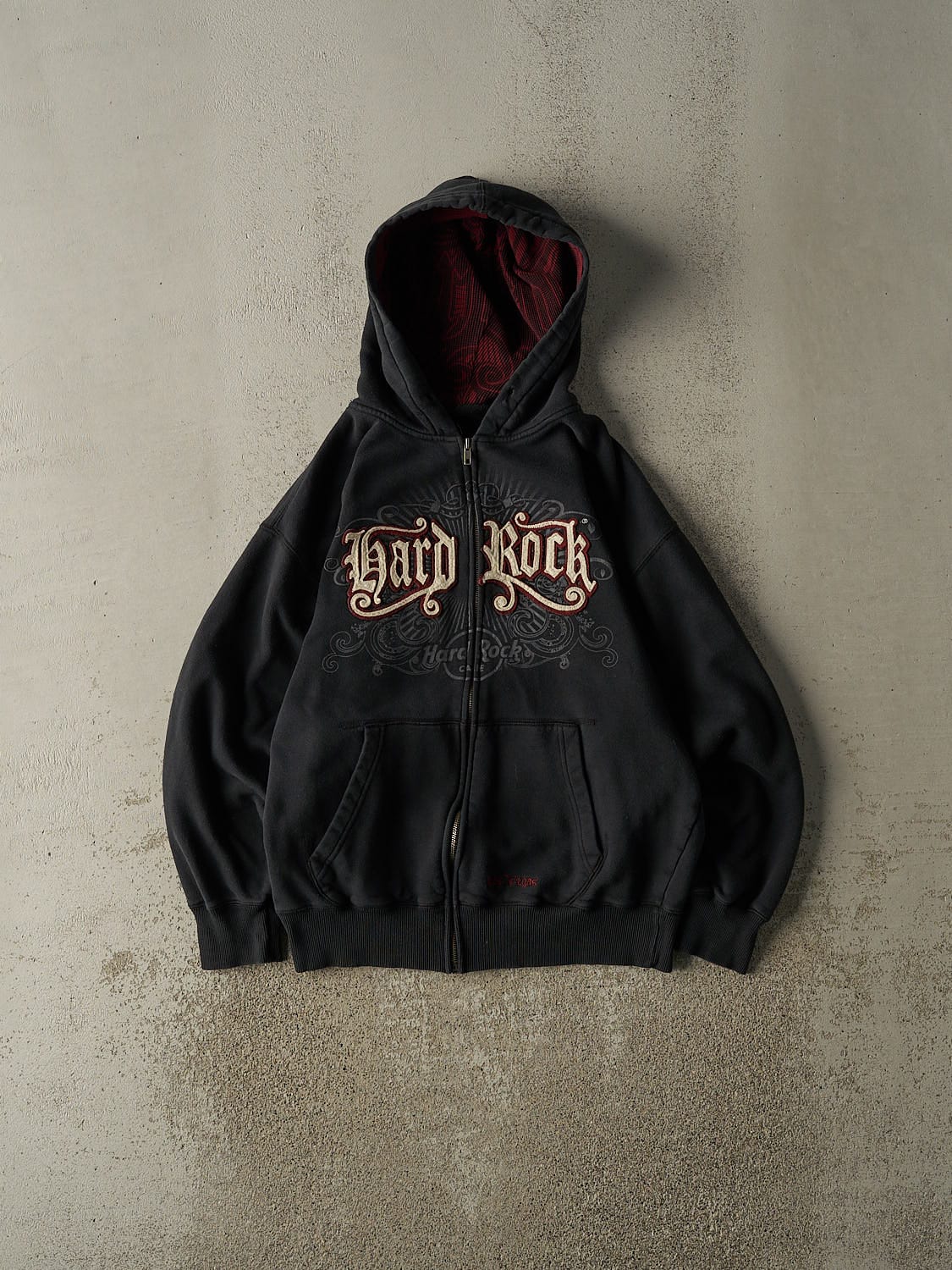 Vintage Y2K Faded Black Hard Rock Cafe Embroidered Zip Up Hoodie (M)