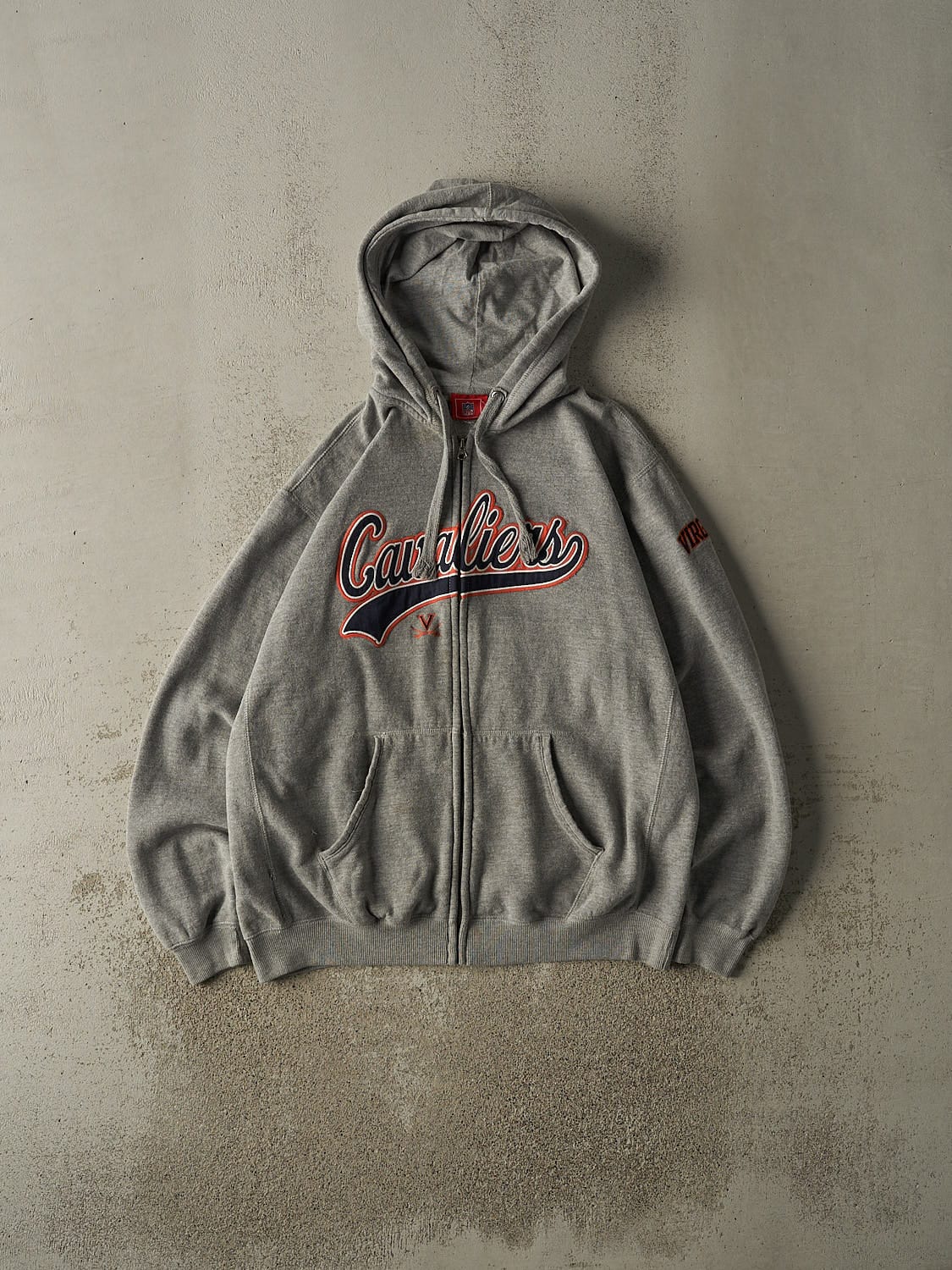 Vintage Y2K Grey University of Virginia Cavaliers Embroidered Zip Up Hoodie (XL)