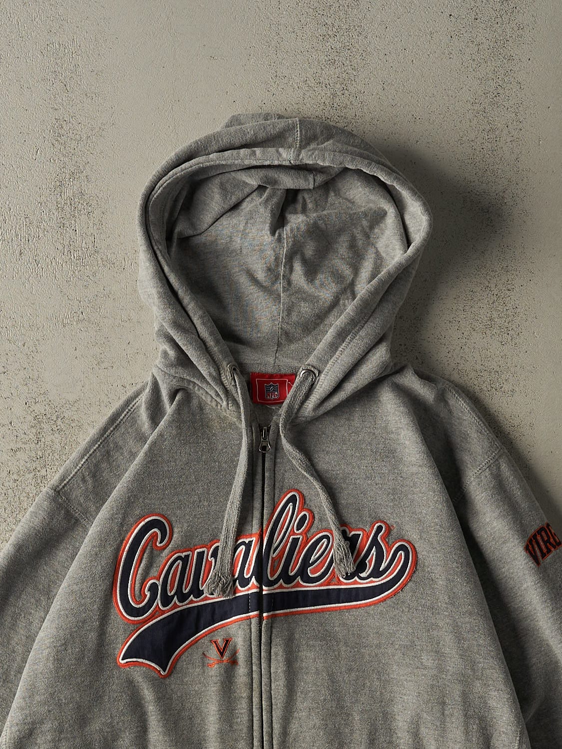 Vintage Y2K Grey University of Virginia Cavaliers Embroidered Zip Up Hoodie (XL)