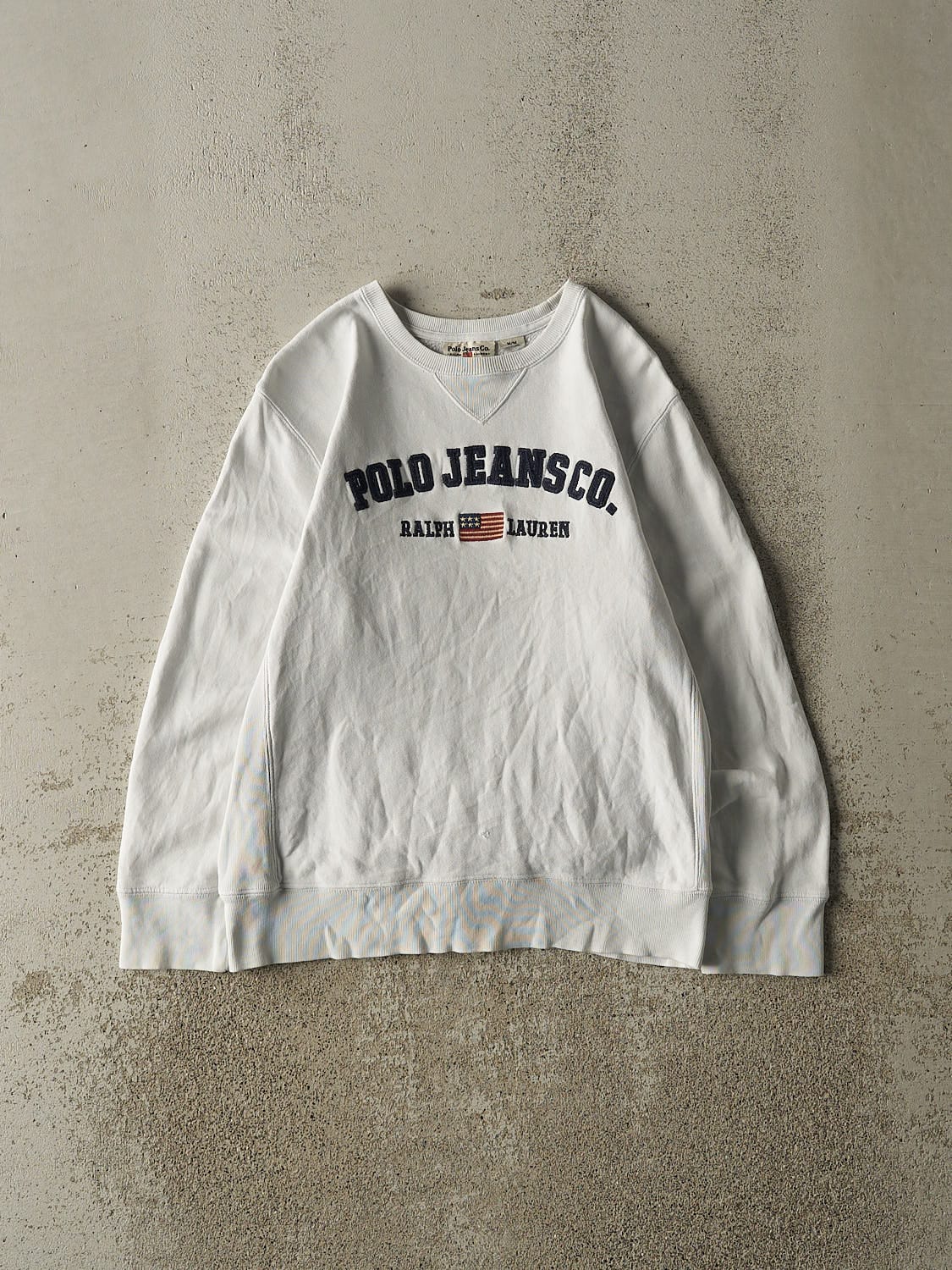 Vintage Y2K White Ralph Lauren Polo Jeans Co Lightweight Crewneck (XS/S)