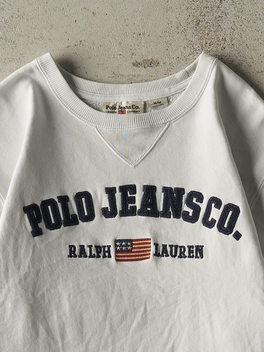 Vintage Y2K White Ralph Lauren Polo Jeans Co Lightweight Crewneck (XS/S)