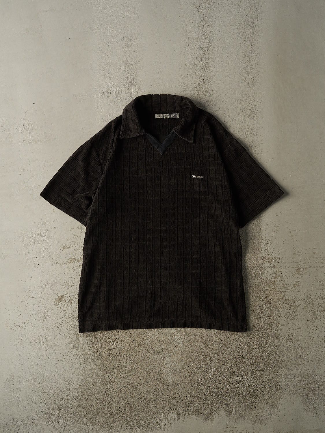 Vintage Y2K Black Guess Jeans Textured Collared Tee (XXL)