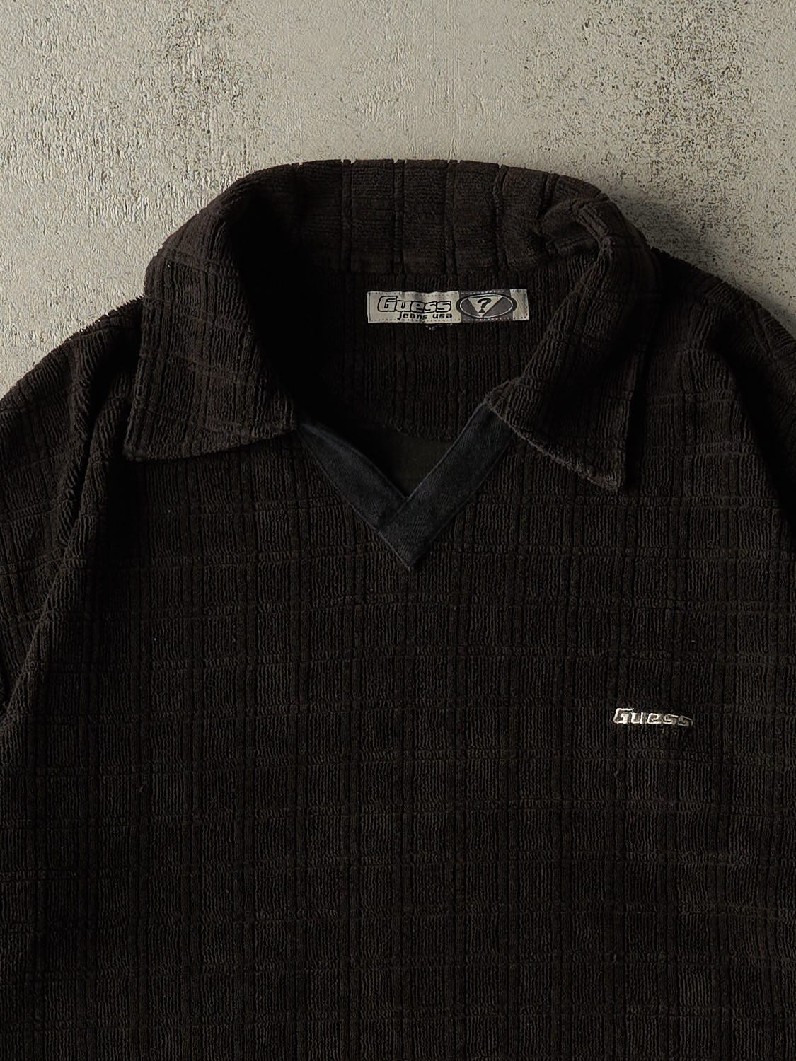 Vintage Y2K Black Guess Jeans Textured Collared Tee (XXL)