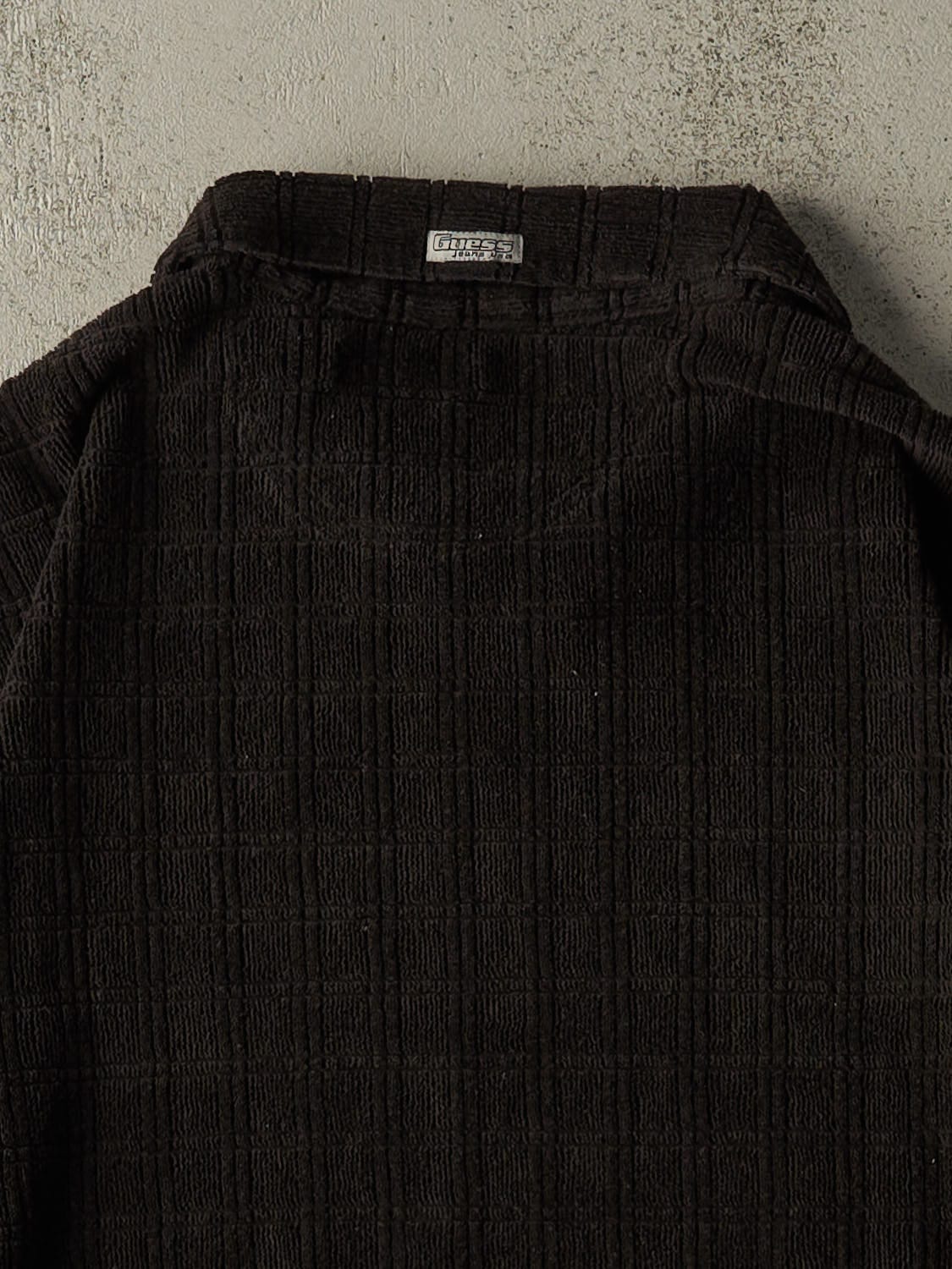 Vintage Y2K Black Guess Jeans Textured Collared Tee (XXL)