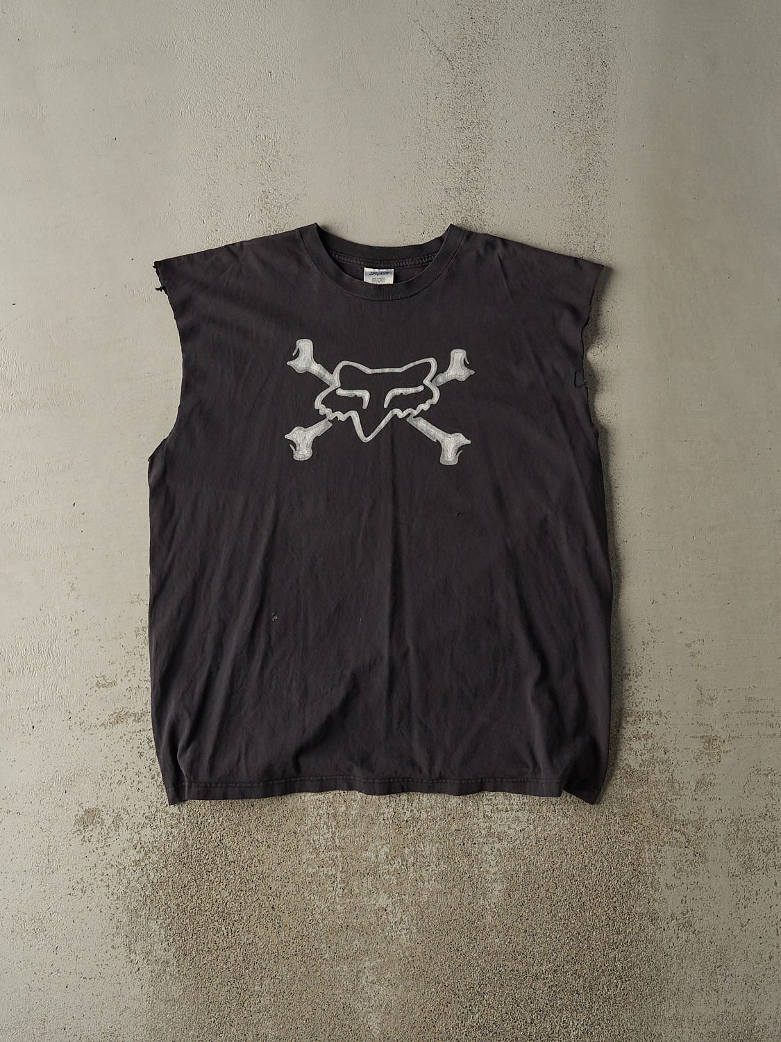 Vintage Y2K Faded Black Fox Racing Cut Off Tee (XL/XXL)