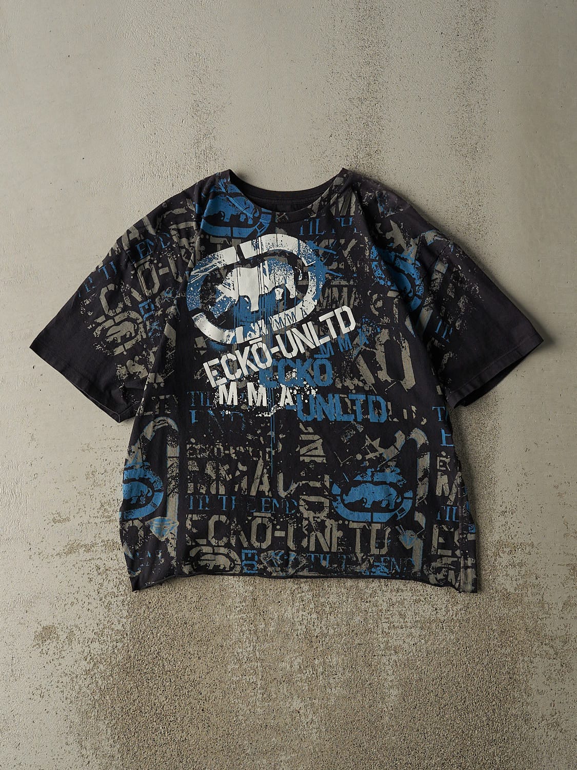 Vintage Y2K Black & Blue Ecko AOP Tee (M/L)