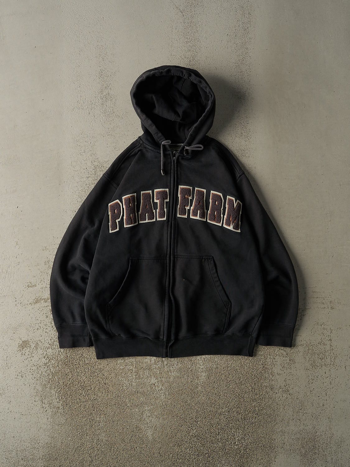 Vintage Y2K Faded Black Phat Farm Embroidered Zip Up Hoodie (M/L)