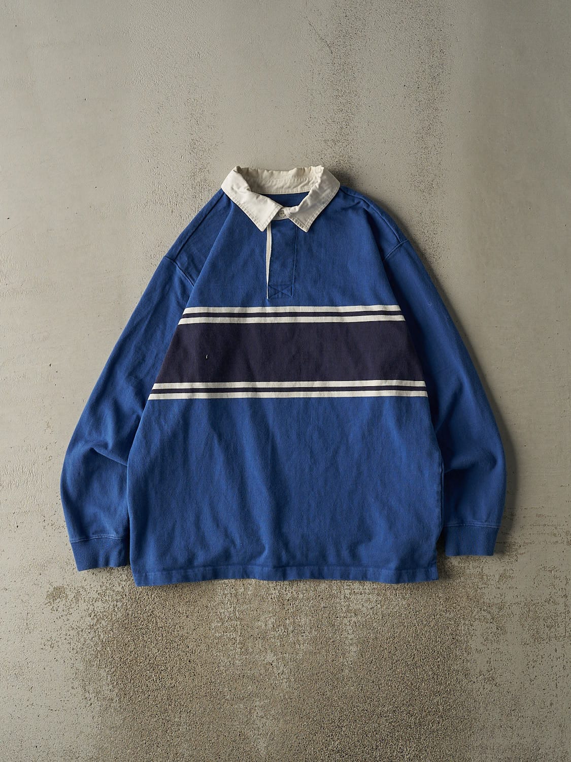 Vintage Y2K Blue Striped Rugby Long Sleeve (XL)