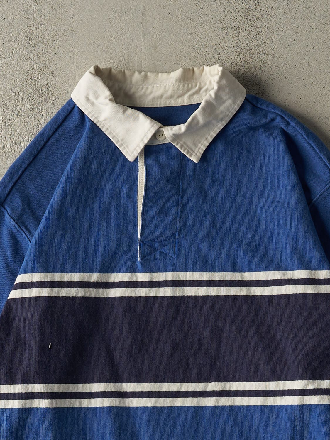 Vintage Y2K Blue Striped Rugby Long Sleeve (XL)