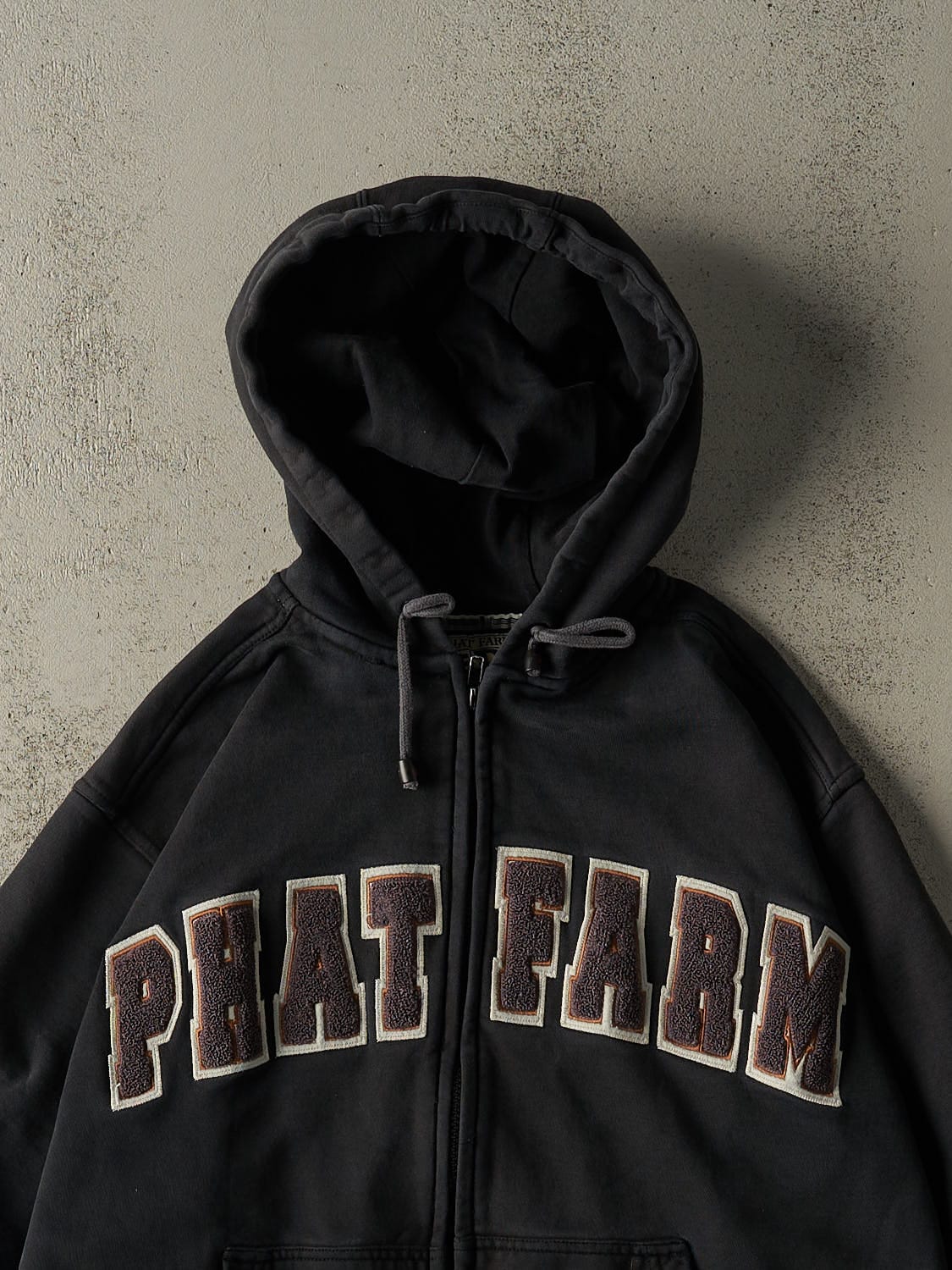Vintage Y2K Faded Black Phat Farm Embroidered Zip Up Hoodie (M/L)