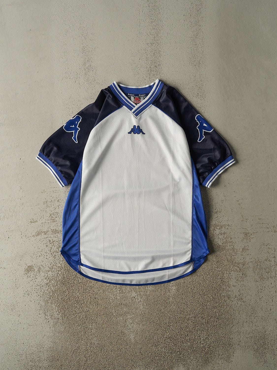 Vintage Y2K White & Blue Kappa Jersey (L/XL)