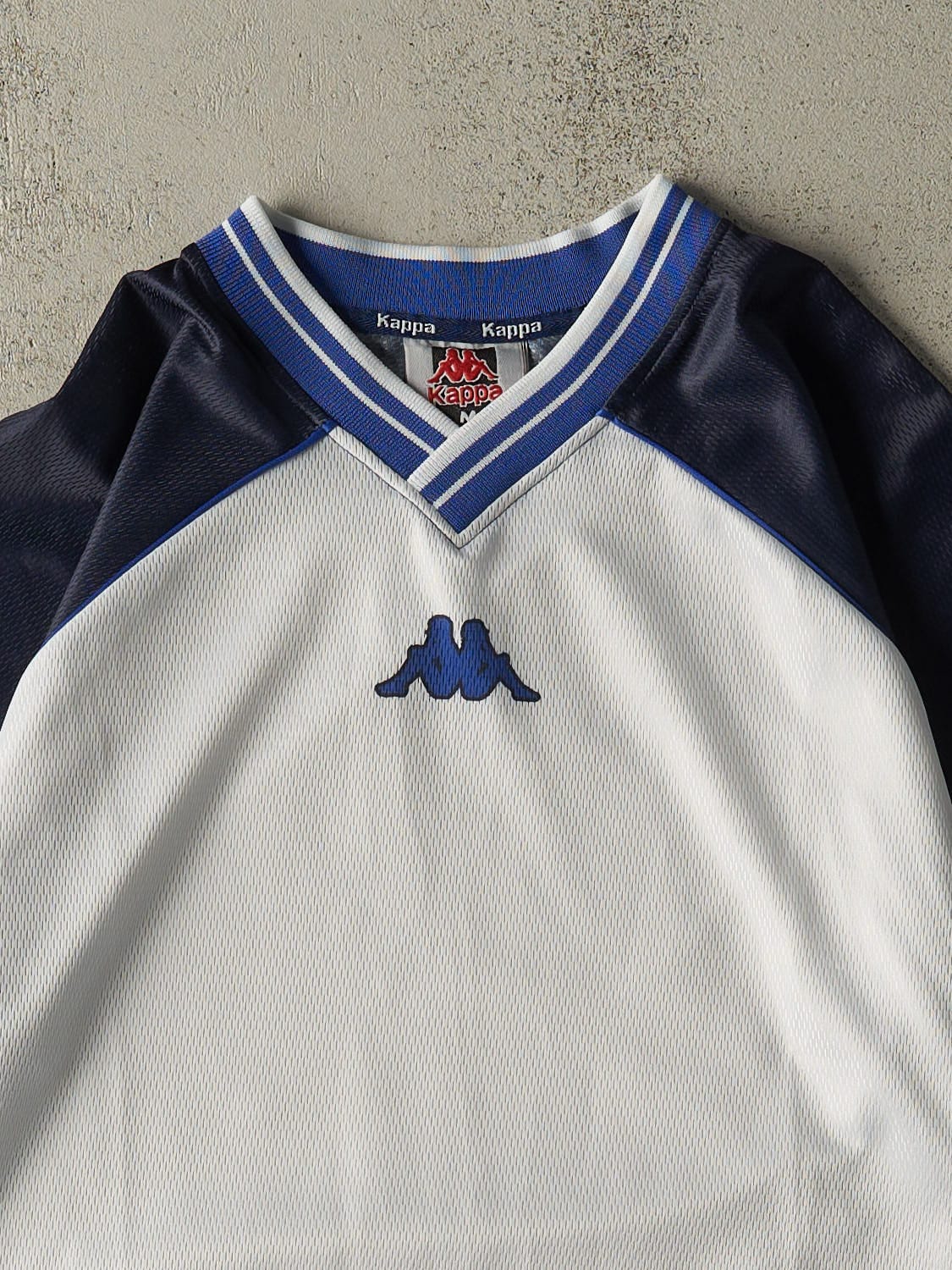 Vintage Y2K White & Blue Kappa Jersey (L/XL)