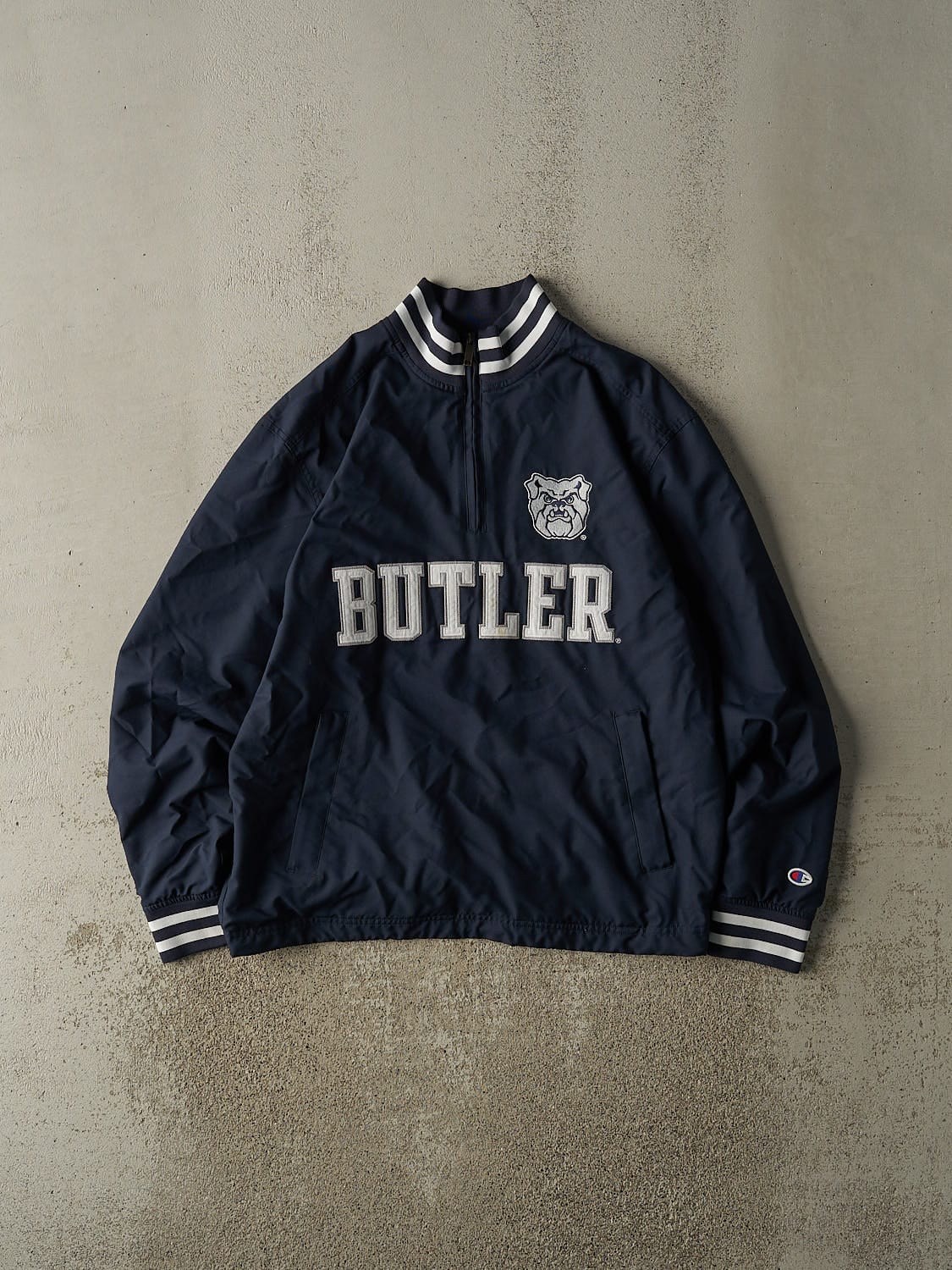Vintage Y2K Navy Blue Champion Butler Quarter Zip Windbreaker Jacket (L)