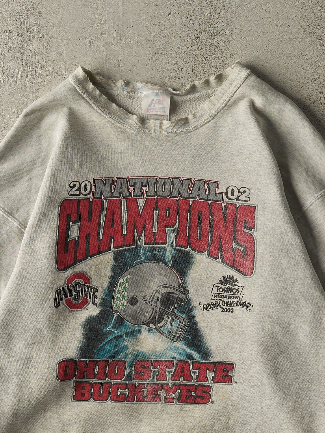 Vintage 02' Heather Grey Ohio State Buckeyes Fiesta Bowl National Champs Crewneck (XL)