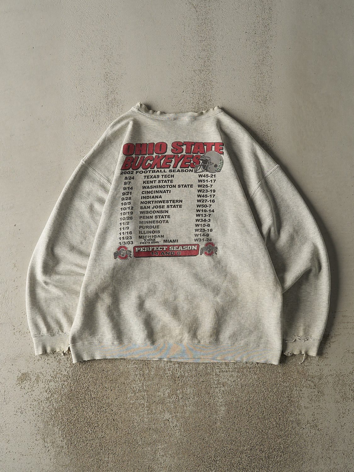 Vintage 02' Heather Grey Ohio State Buckeyes Fiesta Bowl National Champs Crewneck (XL)