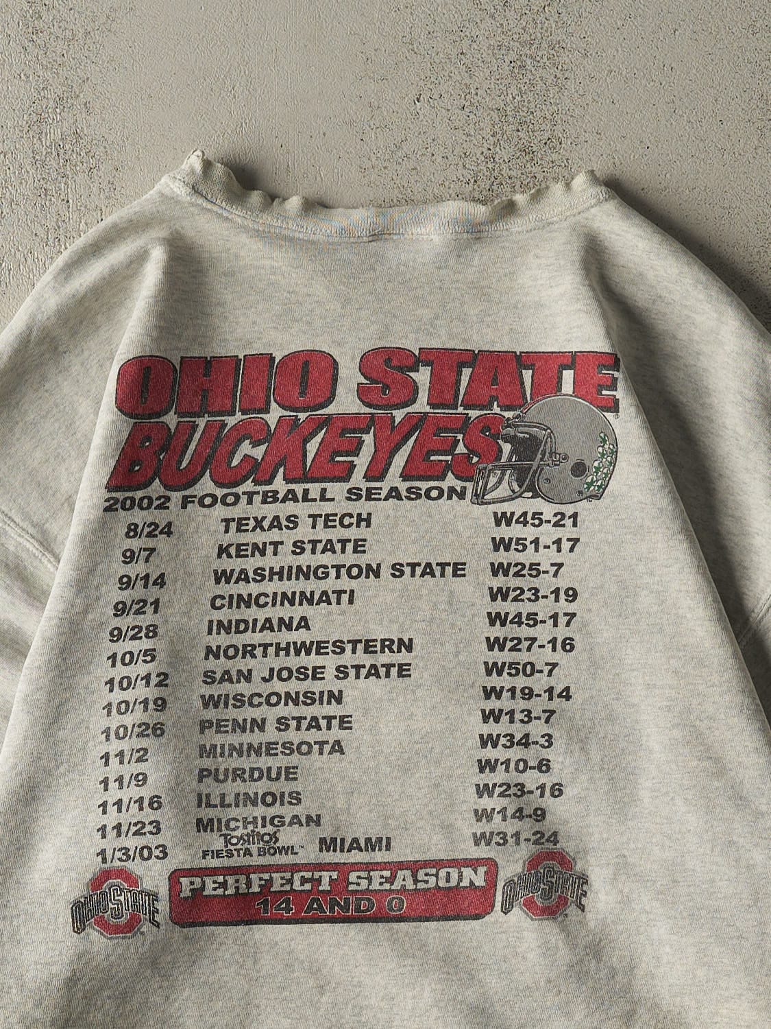 Vintage 02' Heather Grey Ohio State Buckeyes Fiesta Bowl National Champs Crewneck (XL)