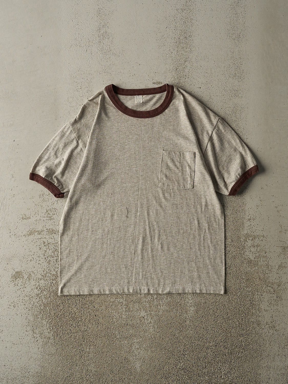 Vintage 80s Brown Ringer Pocket Tee (M)