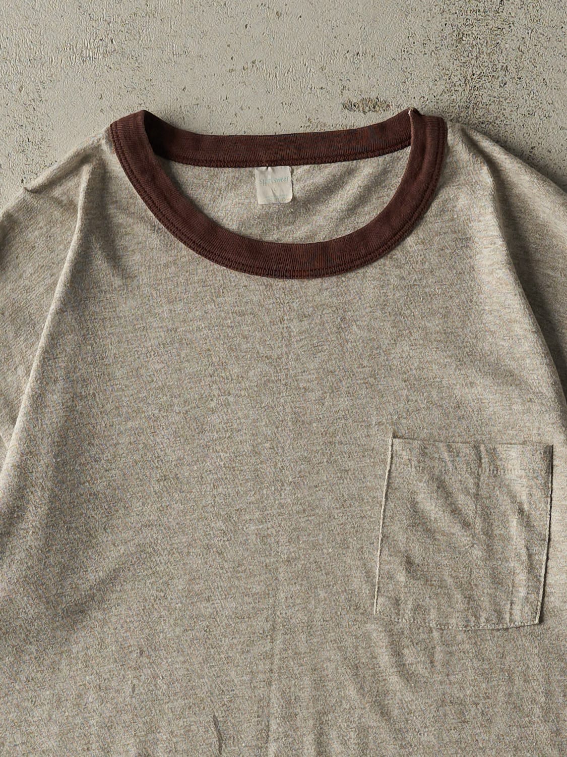 Vintage 80s Brown Ringer Pocket Tee (M)
