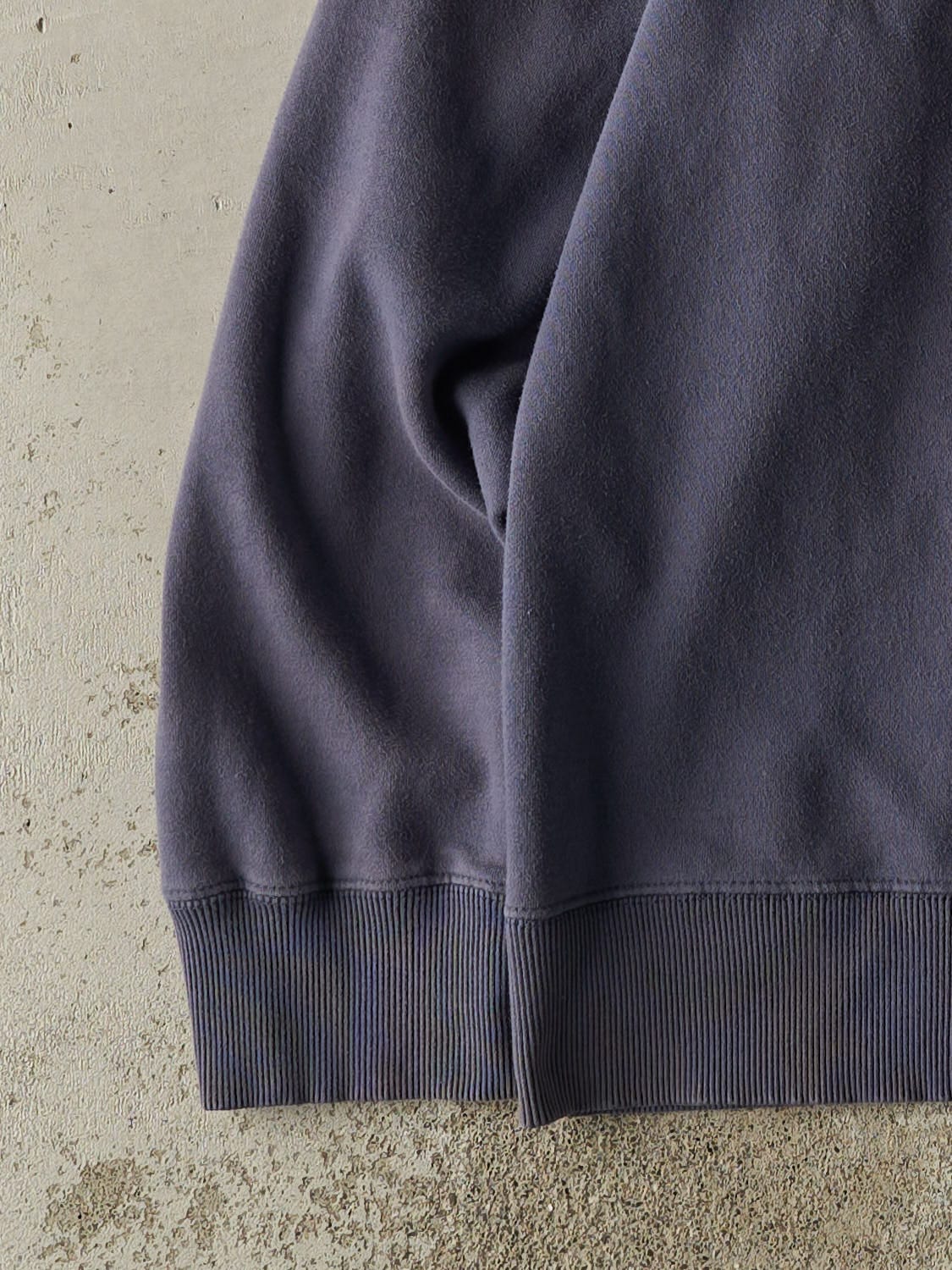 Vintage Y2K Slate Blue Roots Embroidered Quarter Zip Sweater (XL)