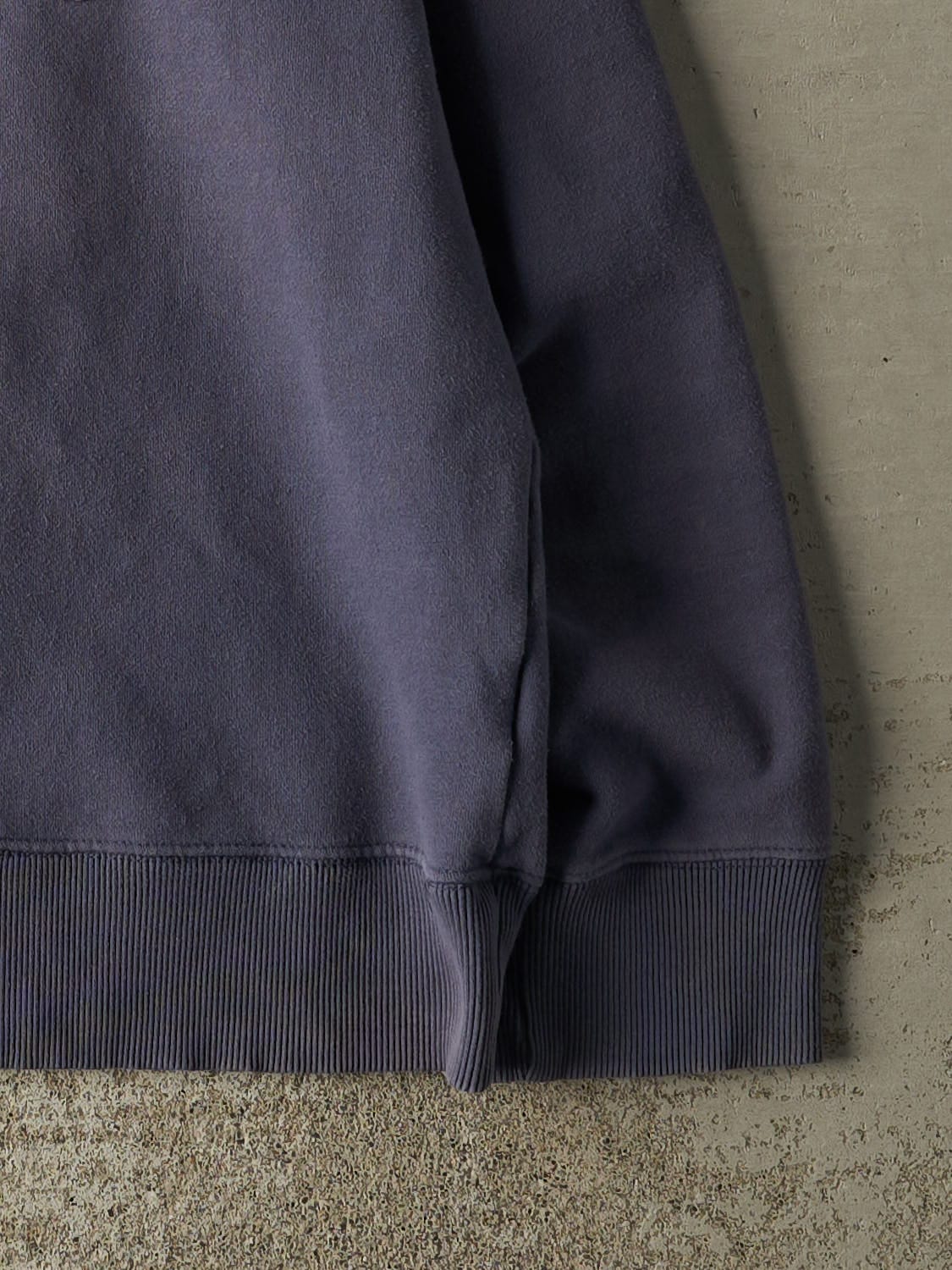 Vintage Y2K Slate Blue Roots Embroidered Quarter Zip Sweater (XL)