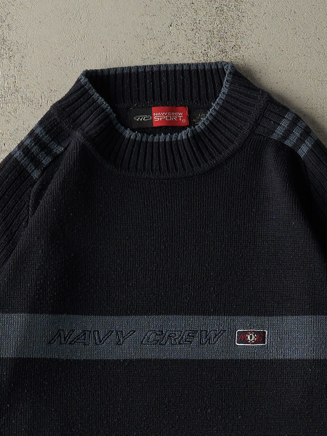 Vintage Y2K Navy Blue Navy Crew Thermal Knit (L/XL)