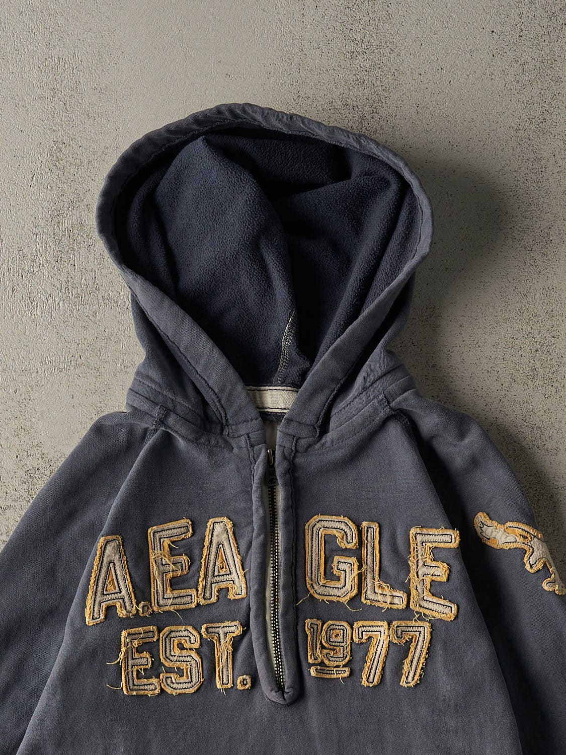 Vintage Y2K Sun Faded Navy American Eagle Quarter Zip Hoodie (M)