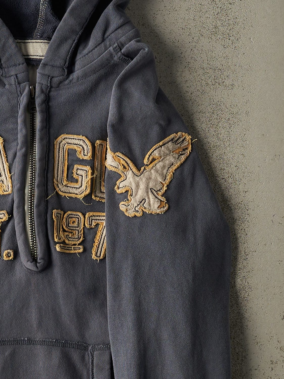 Vintage Y2K Sun Faded Navy American Eagle Quarter Zip Hoodie (M)