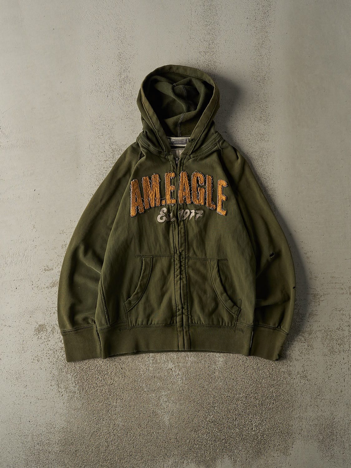 Vintage Y2K Green American Eagle Embroidered Zip Up Hoodie (M/L)