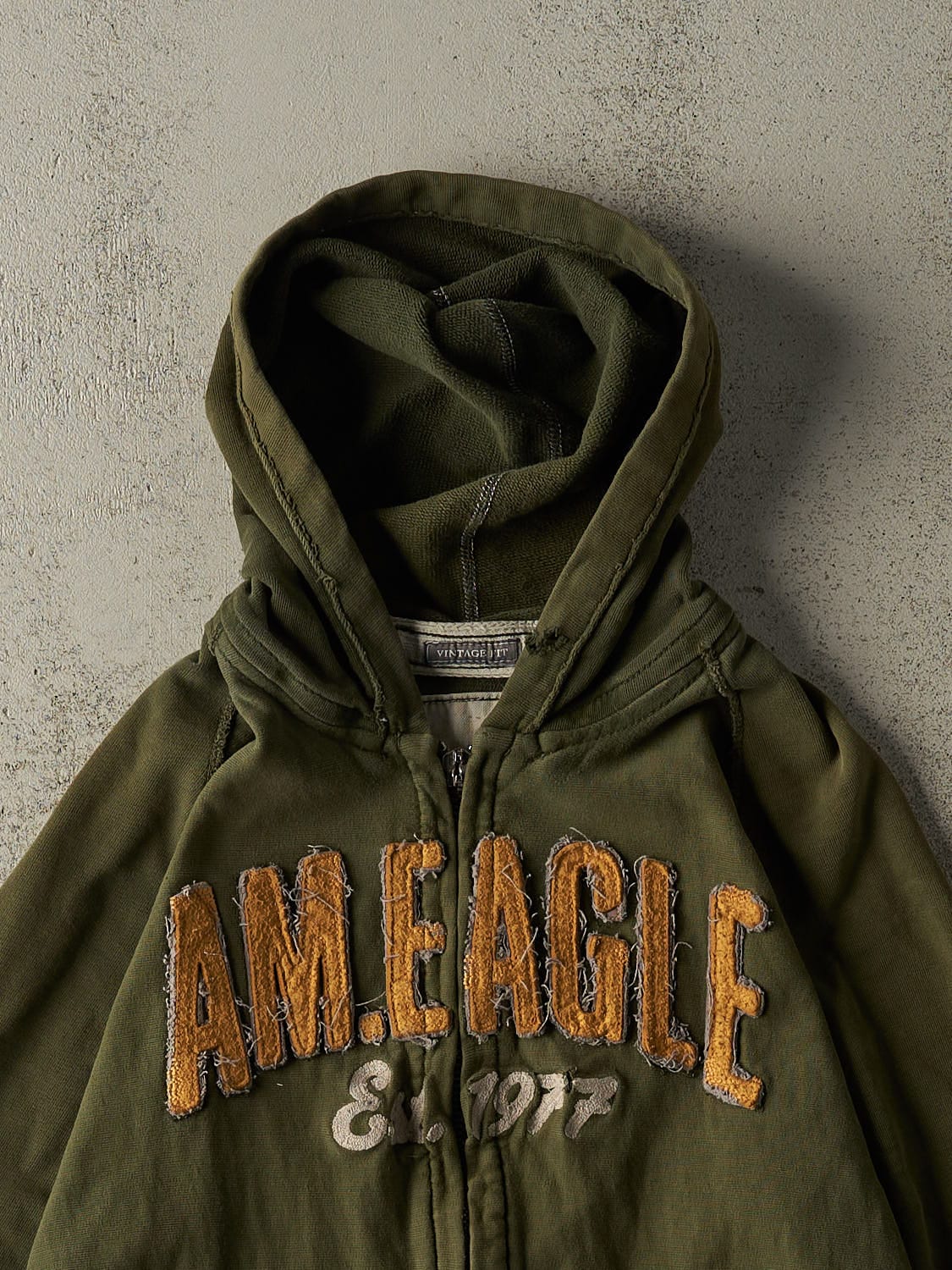 Vintage Y2K Green American Eagle Embroidered Zip Up Hoodie (M/L)