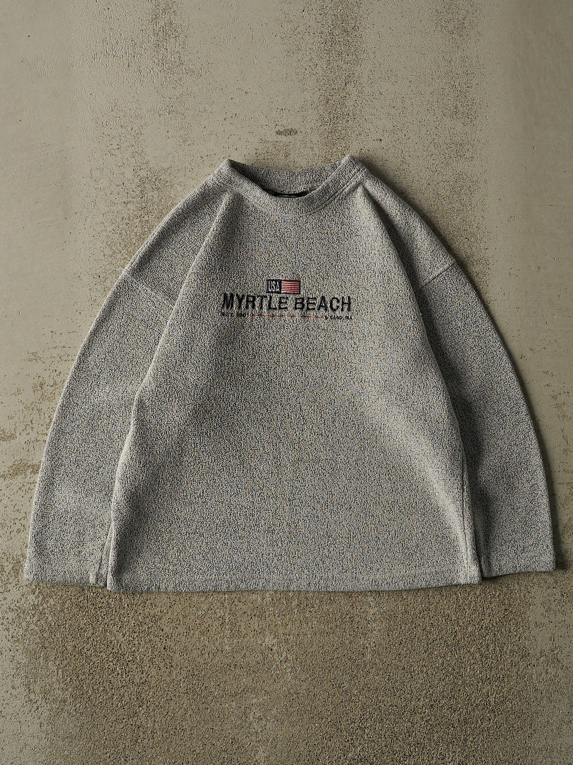 Vintage 90s Grey Myrtle Beach Embroidered Textured Crewneck (XS/S)