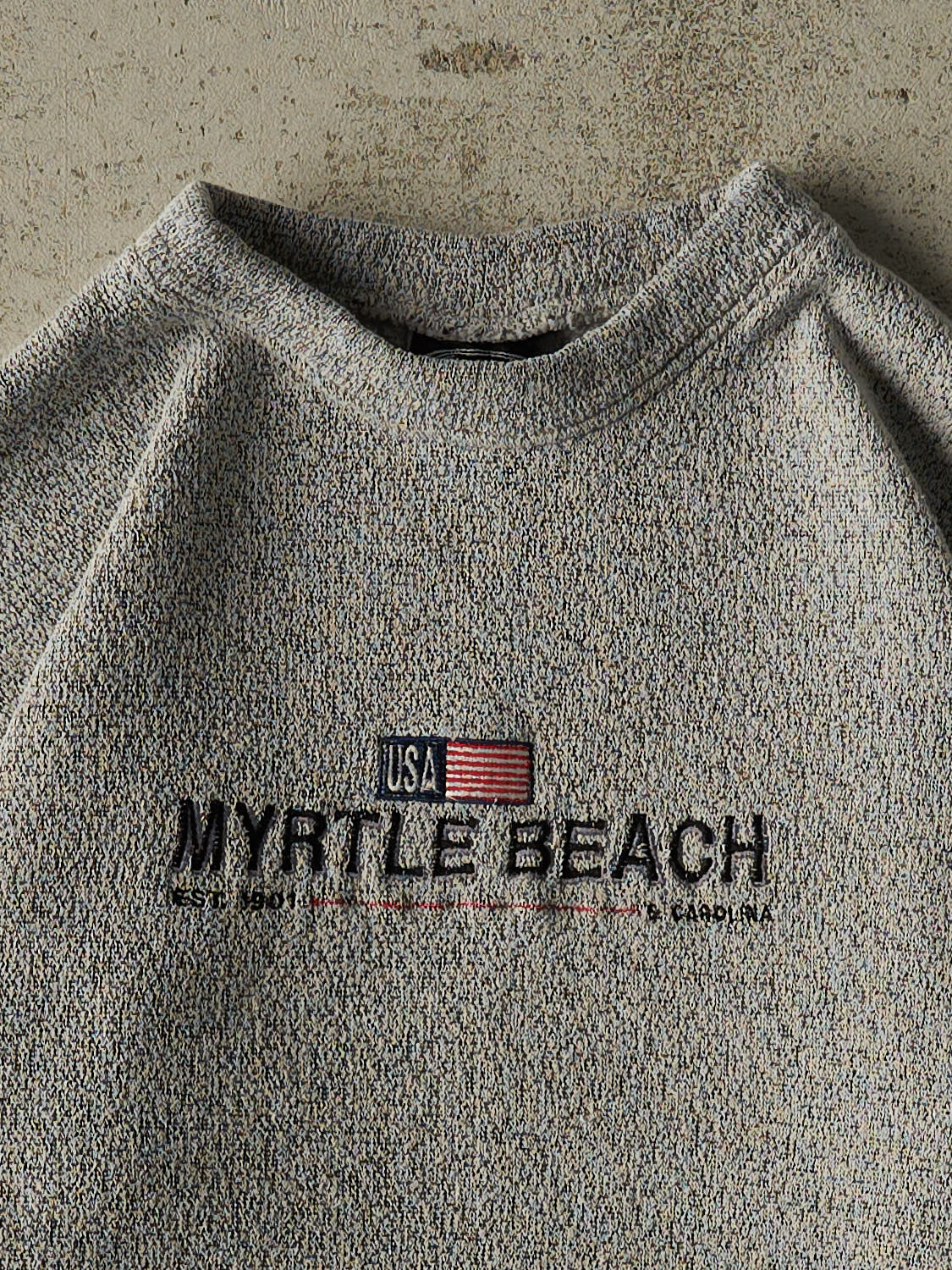 Vintage 90s Grey Myrtle Beach Embroidered Textured Crewneck (XS/S)