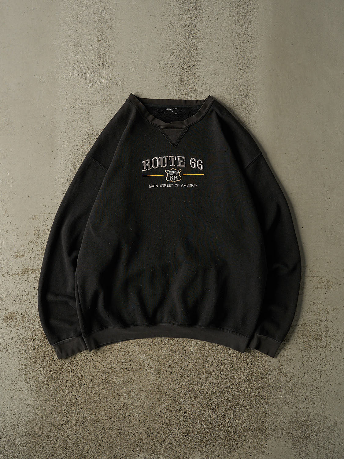Vintage 90s Faded Black Route 66 Embroidered Crewneck (XL/XXL)