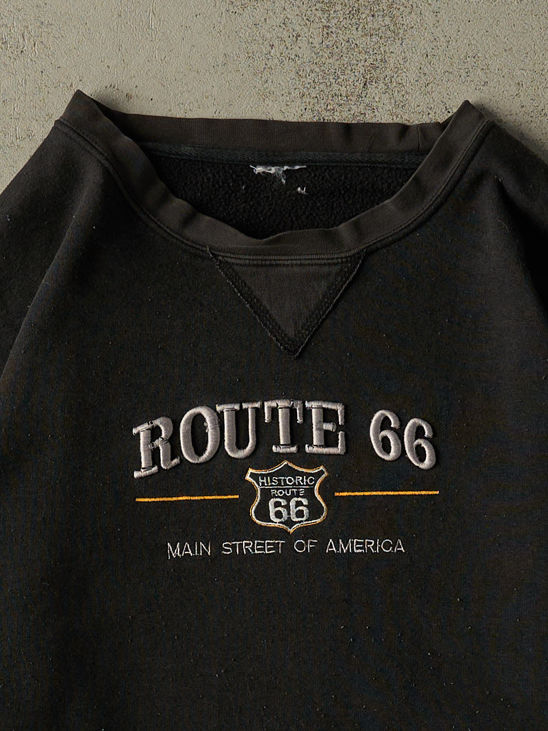 Vintage 90s Faded Black Route 66 Embroidered Crewneck (XL/XXL)
