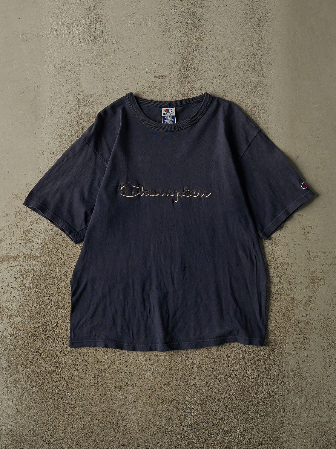 Vintage 90s Navy Blue Champion Embroidered Logo Tee (S/M)