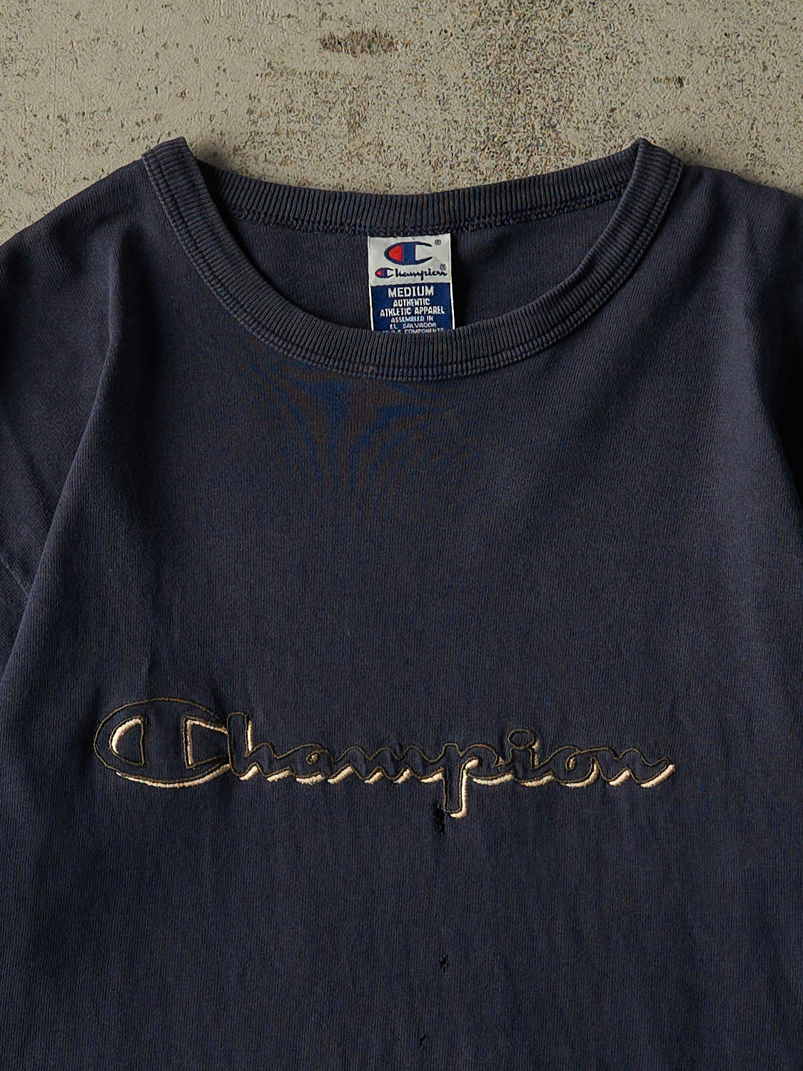 Vintage 90s Navy Blue Champion Embroidered Logo Tee (S/M)